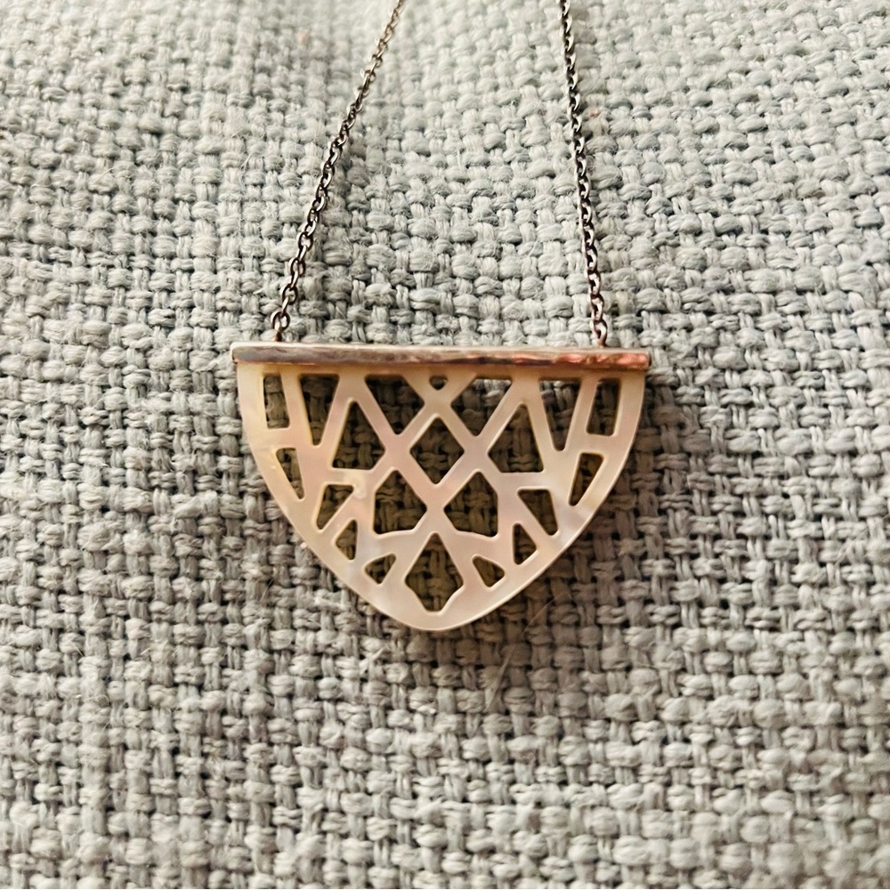 Silpada Silver and mother of pearl Geometric Necklace with Intricate Design